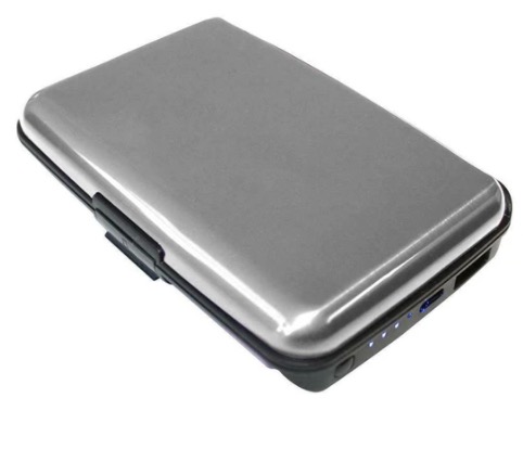 UB E-Charge Wallet Argintiu / Gri Portofel Carduri si Incarcator Baterie Externa 2in1